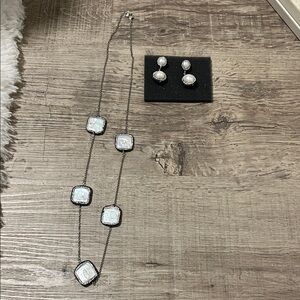 Cultured Freshwater Pearl Necklace and Double Pearl Drop Earrings - White